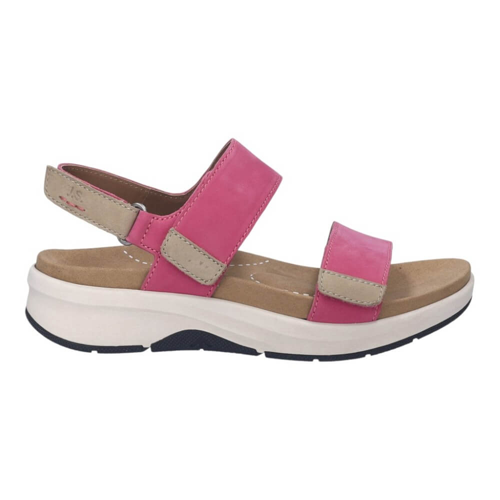 Josef Seibel Pink and beige sandal with a white sole on a white background