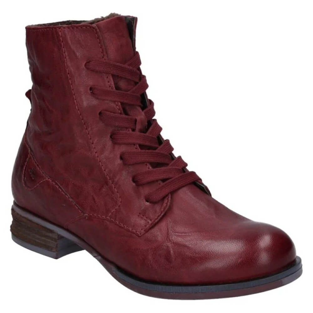 Red Leather Laced Ankle Boots