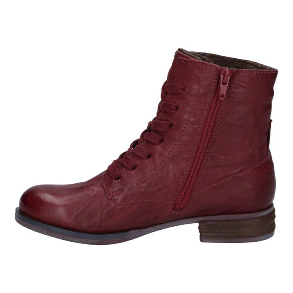 Red Leather Laced Ankle Boots with an inside zip