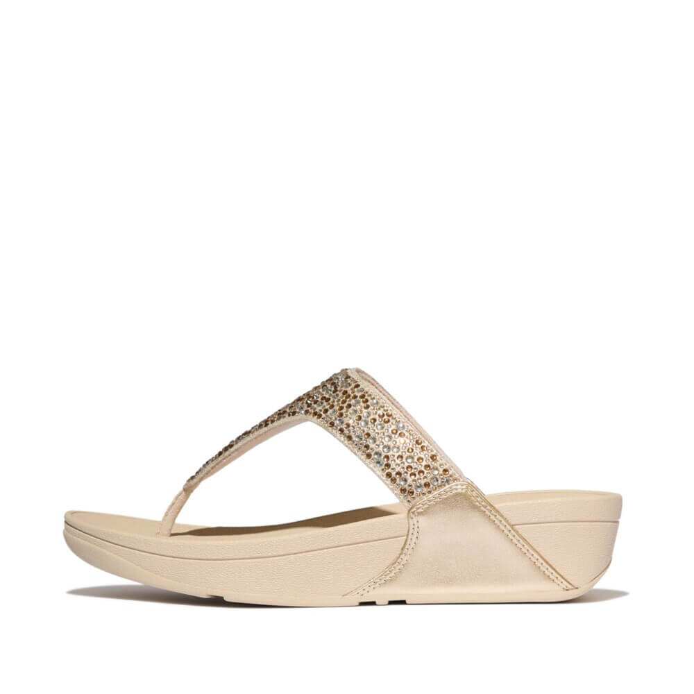 Fitflop Lulu Crystal Mix Metallic Toe-Post Sandals Platino