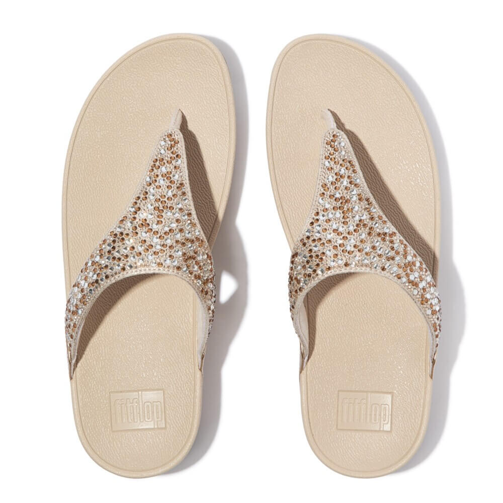 Fitflop Lulu Crystal Mix Metallic Toe-Post Sandals Platino