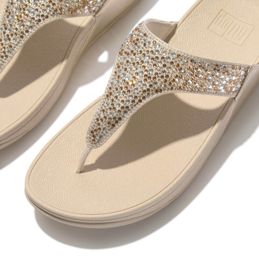 Fitflop Lulu Crystal Mix Metallic Toe-Post Sandals Platino