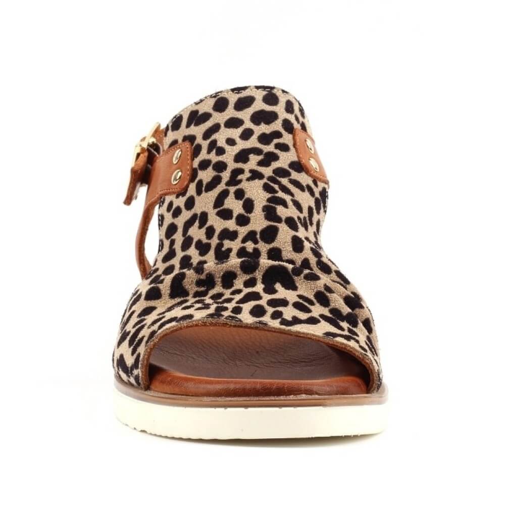 Lunar Leopard print sandal with brown straps on a white background