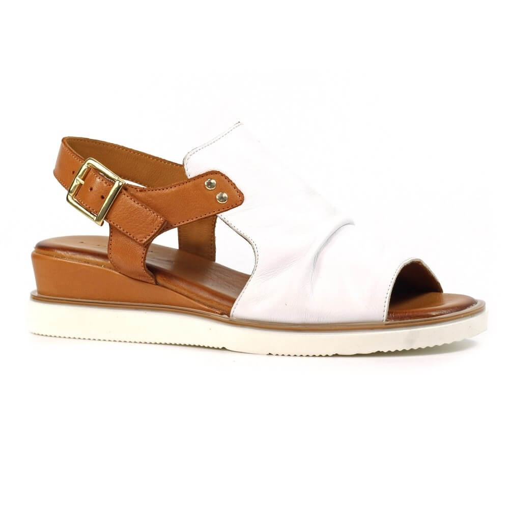 Lunar White sandal with brown straps and sole on a white background