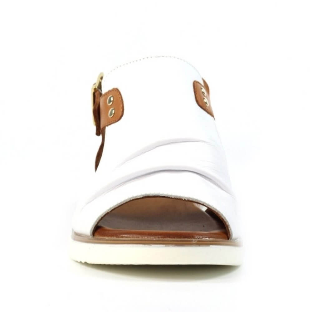 Lunar White sandal with brown straps and sole on a white background