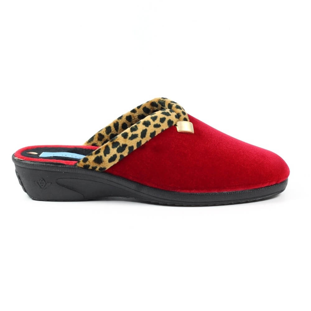 Red Mule Slipper with animal print trim