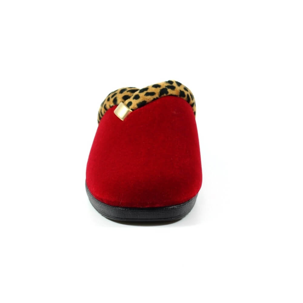 Red Mule Slipper with animal print trim