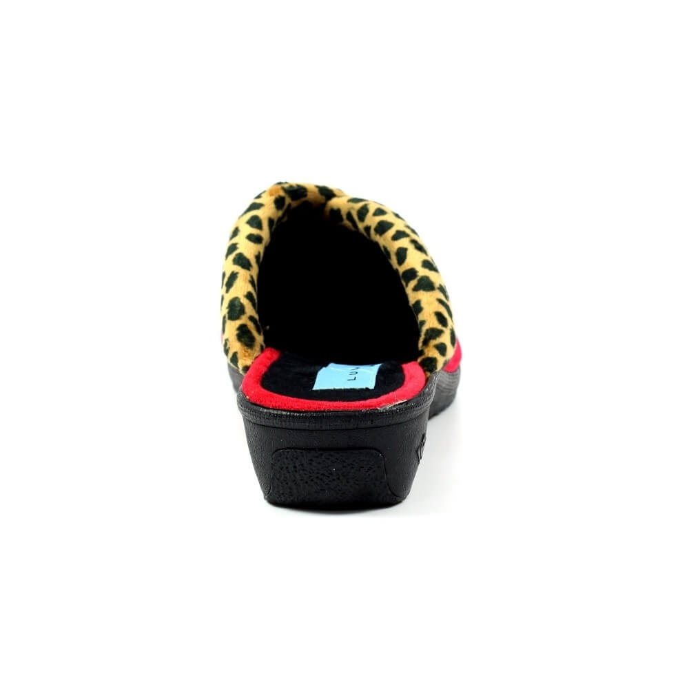 Red Mule Slipper with animal print trim