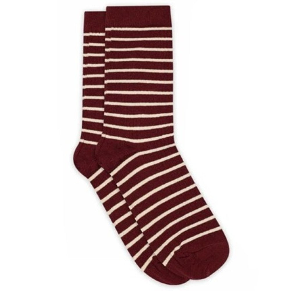 wine cotton Socks with cream stripes