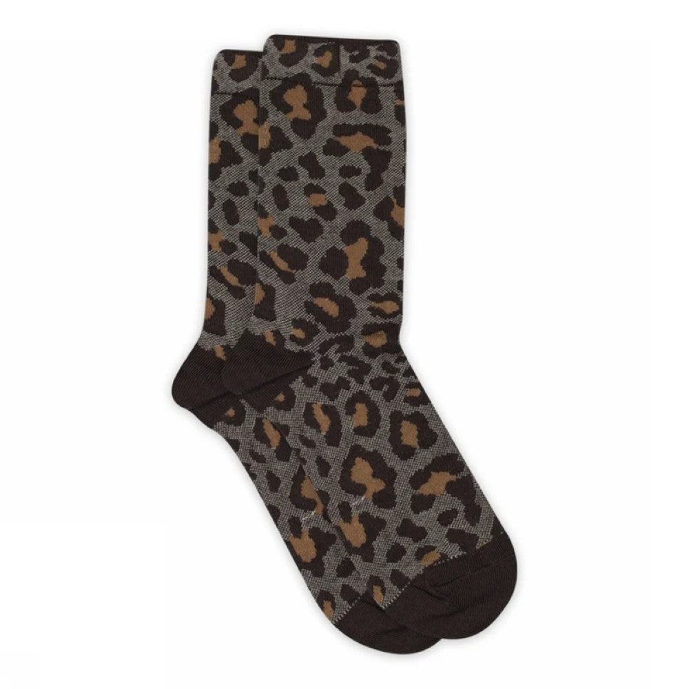 brown leopard print cotton socks