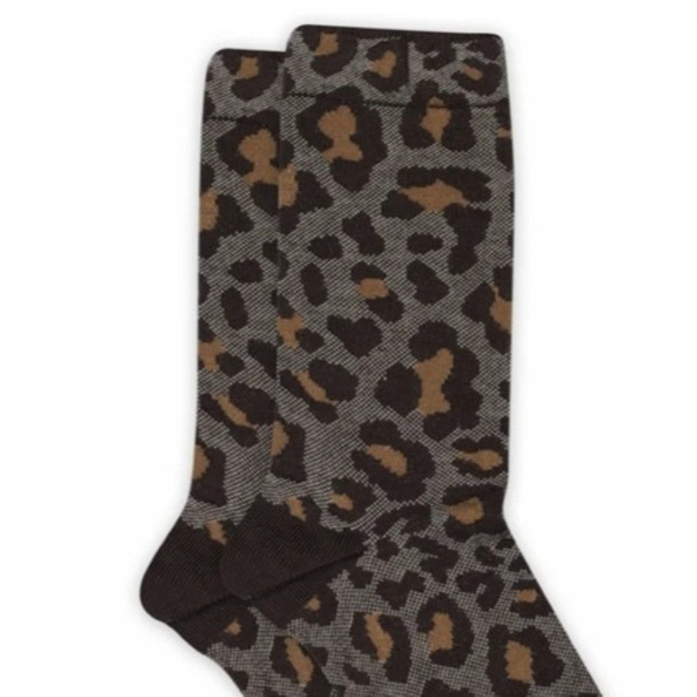 brown leopard print cotton socks