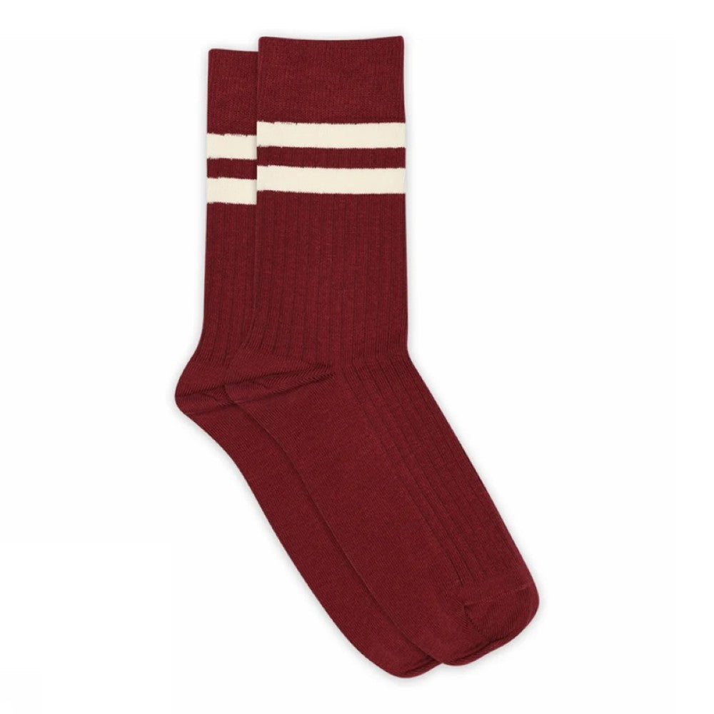 red cotton socks with white stripes