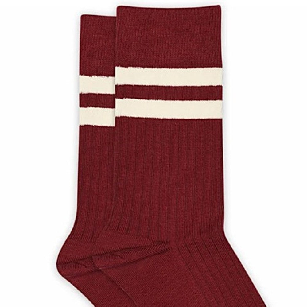 red cotton socks with white stripes