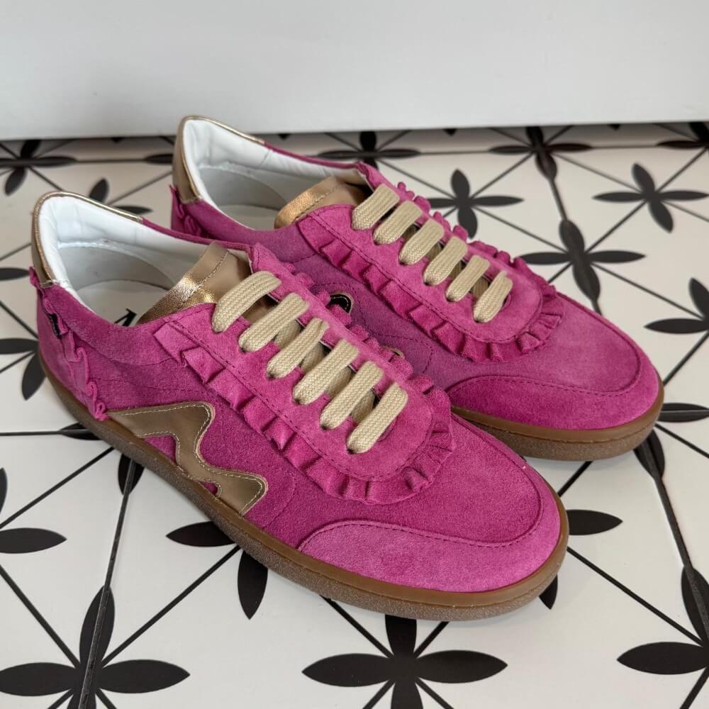 Marco Moreo Berlino Pink suede trainer with gum sole.