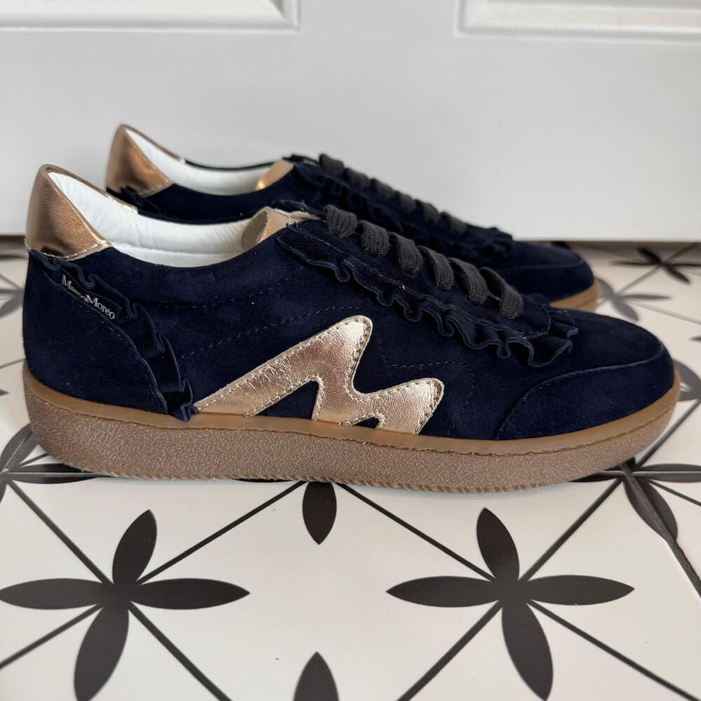 Marco Moreo Berlino Navy and Gold Sneakers with a gum sole