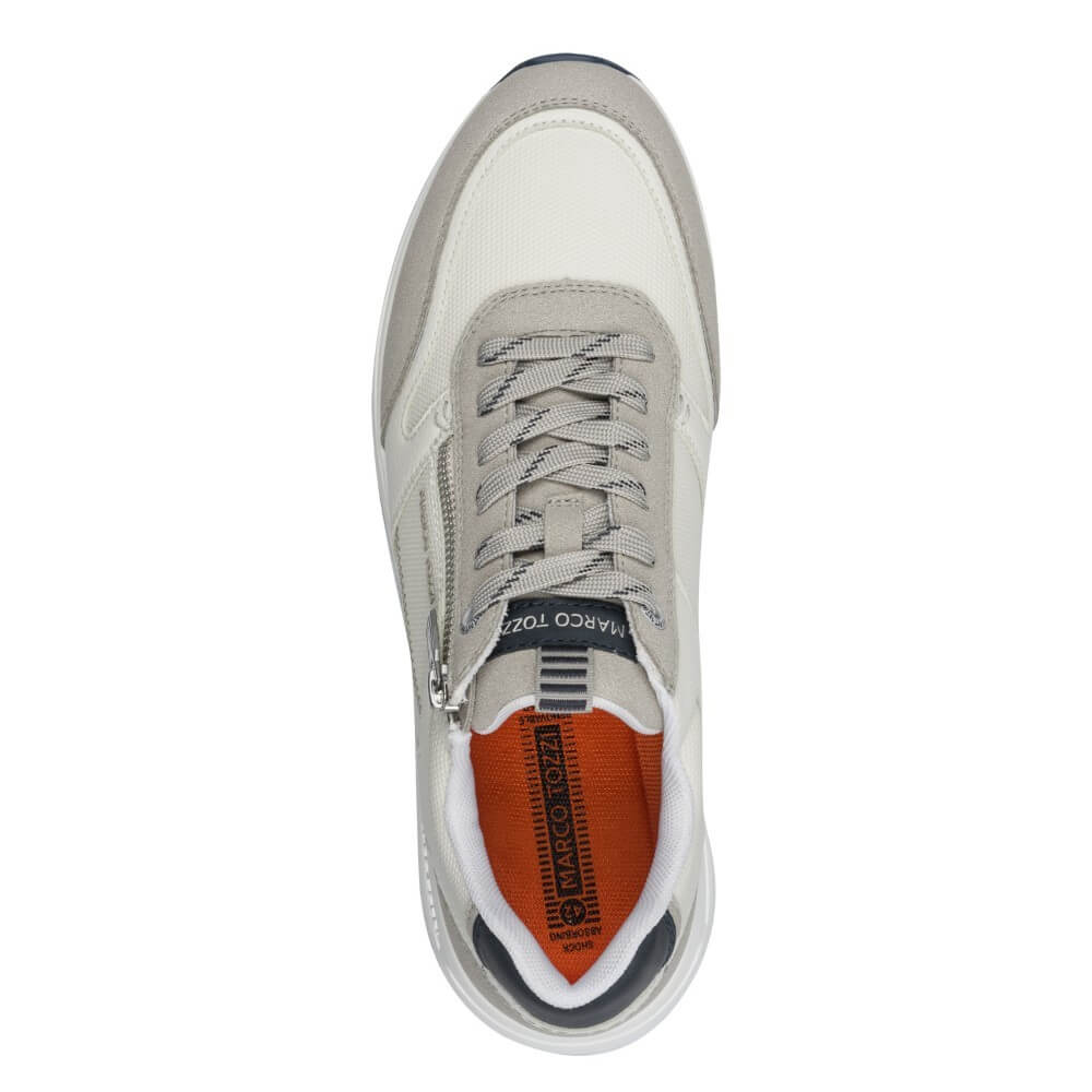 Marco Tozzi Grey and white sneaker with orange accents on a white background