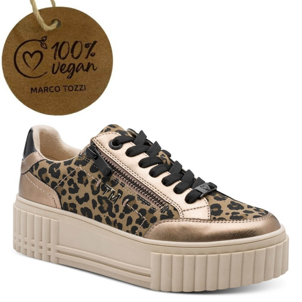 Marco Tozzi Vegan Leopard and gold platform trainer