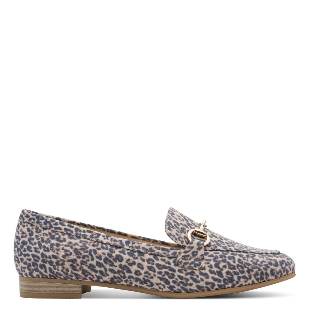 Marco Tozzi Leopard print loafer shoe on a white background