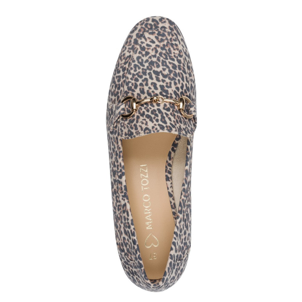 Marco Tozzi Leopard print loafer shoe on a white background