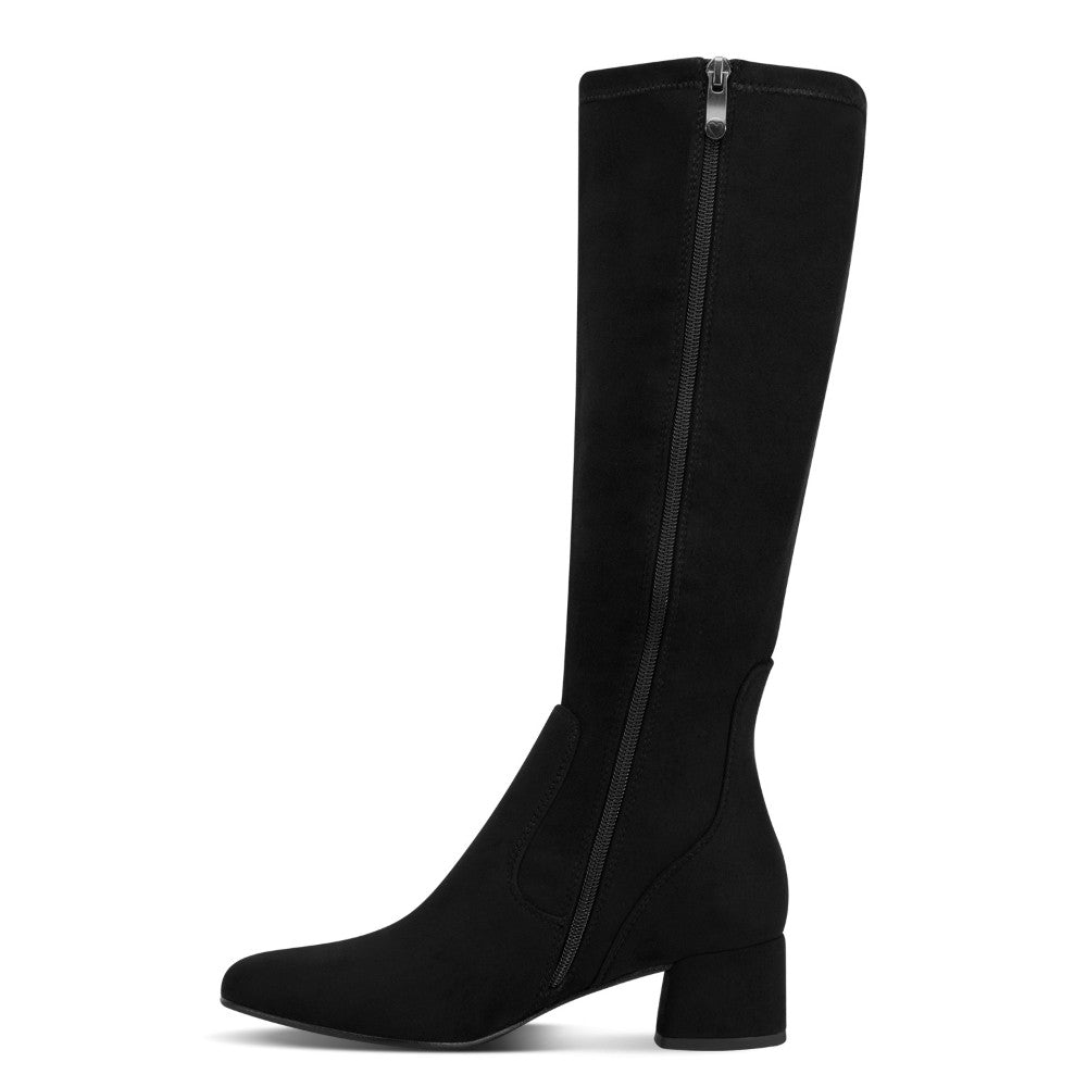 Marco Tozzi Black knee-high boot with a zipper on a white background