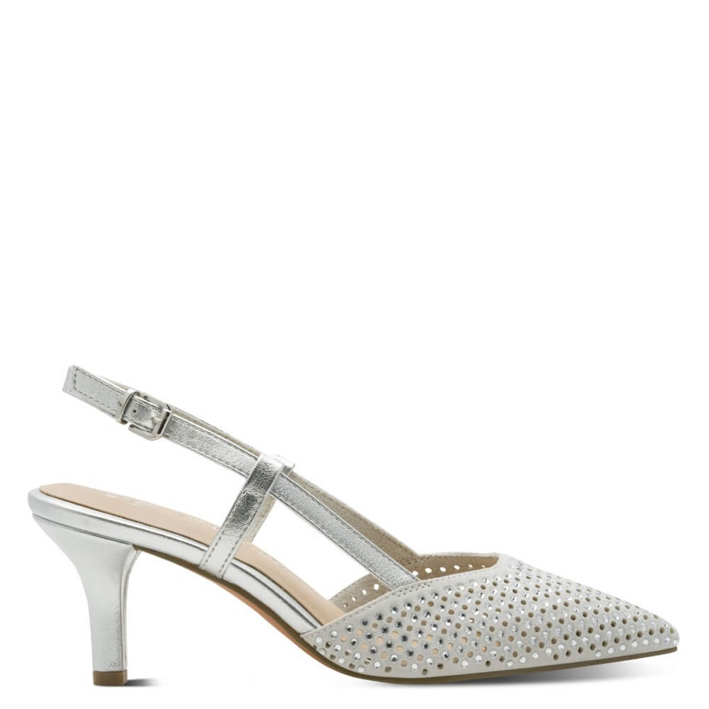 Marco Tozzi 2-29667 Silver Slingback with punch and crystal details