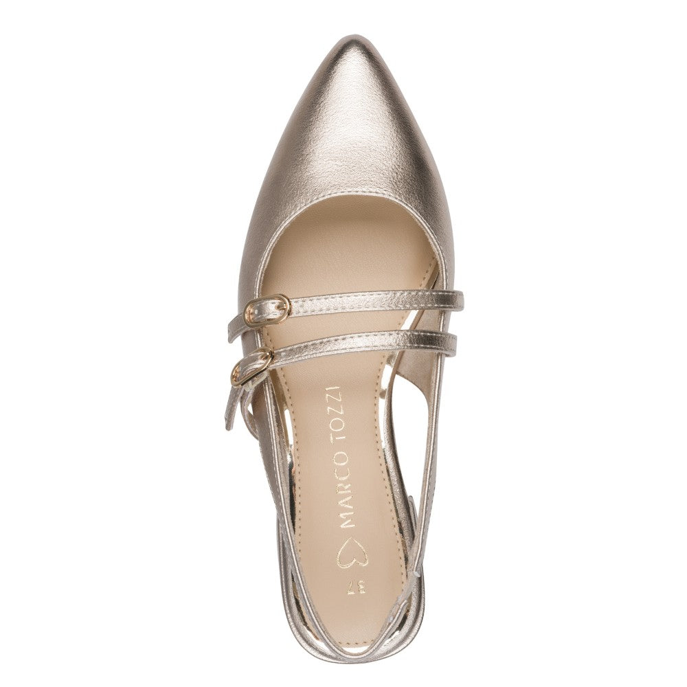 Marco Tozzi Gold shoe on a white background