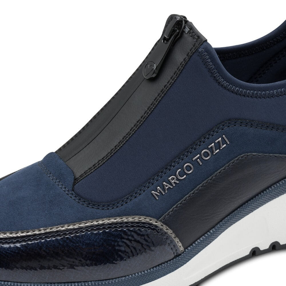 Blue and black sneaker with a '100% Vegan' label Marco Tozzi Vegan Trainer 2-24780-NAVY