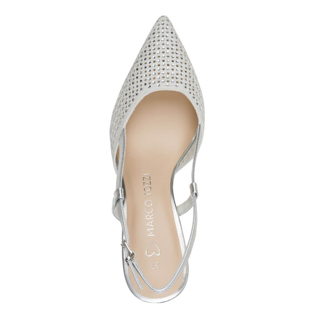 Marco Tozzi 2-29667 Silver Slingback with punch and crystal details
