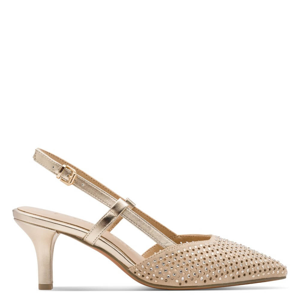 Marco Tozzi 2-29667 Gold and beige Slingback with punch and crystal details