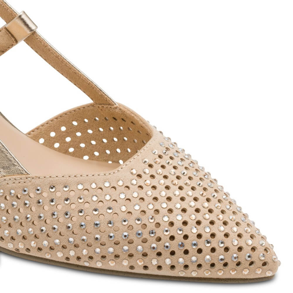Marco Tozzi 2-29667 Gold and beige Slingback with punch and crystal details