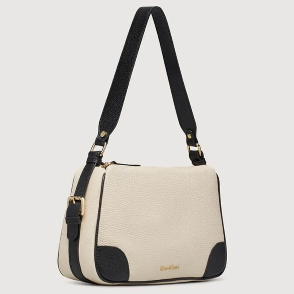 Cream and Black Leather Shoulder Bag Marco Moreo