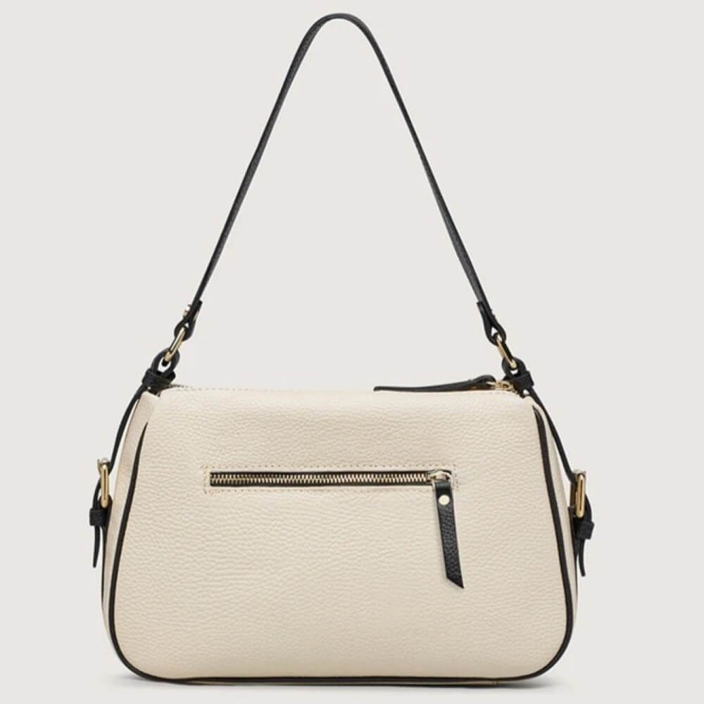 Cream and Black Leather Shoulder Bag Marco Moreo
