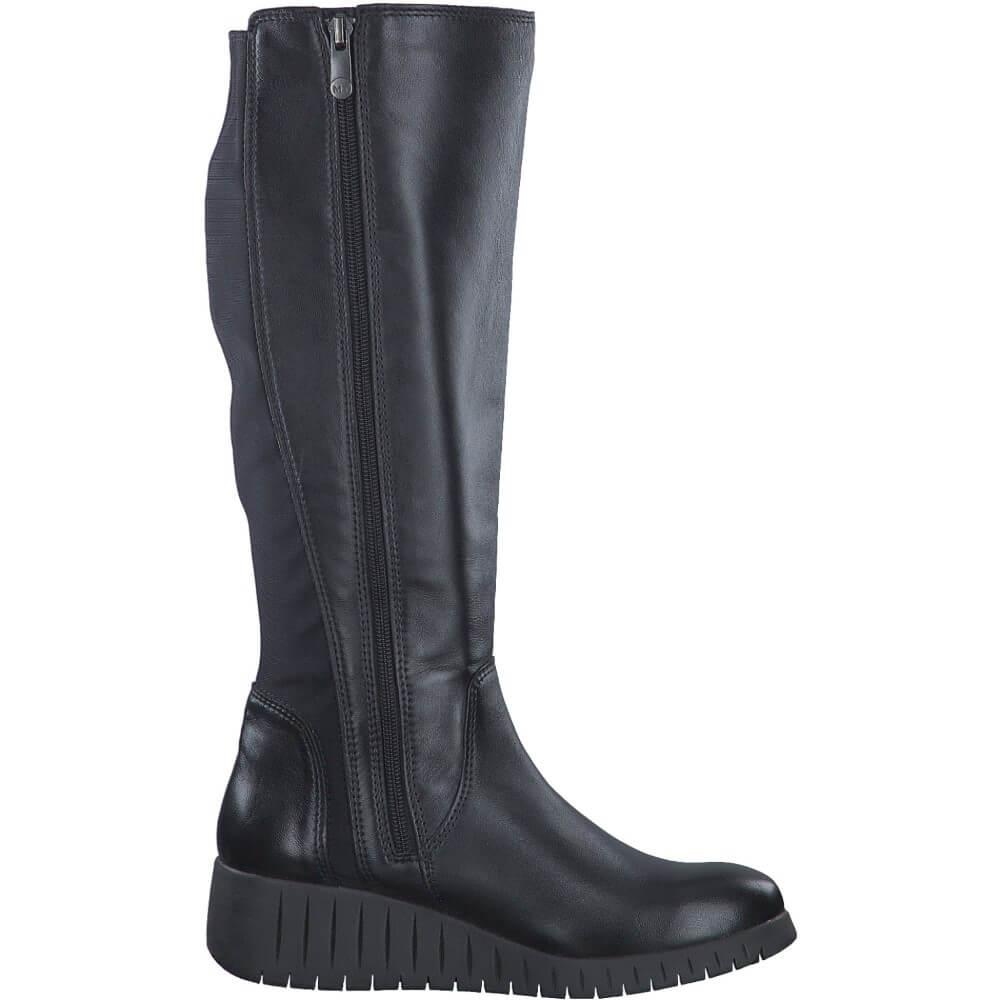 Black Leather and syntenic wedge Knee High Boot