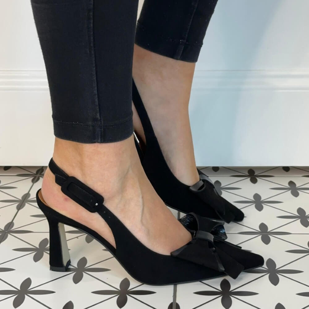  Marian 3214 Suede Leather Slingback Black oversized bow