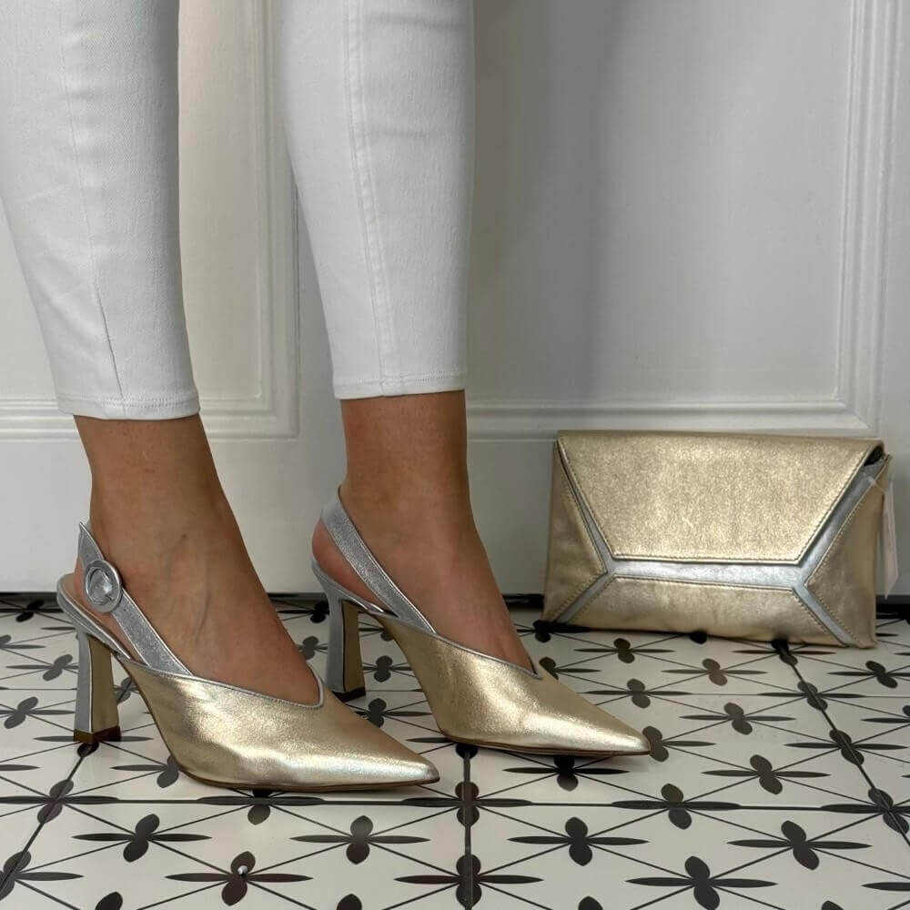 Marian Clutch Bag 405 Platino Gold Silver