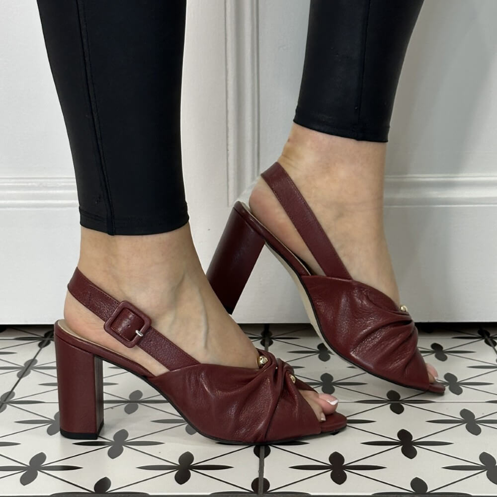 Marian 53402 Block Heel Leather Slingback Hermes Burgundy