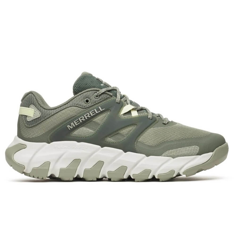 Merrell Green Walking shoe with white sole on a white background