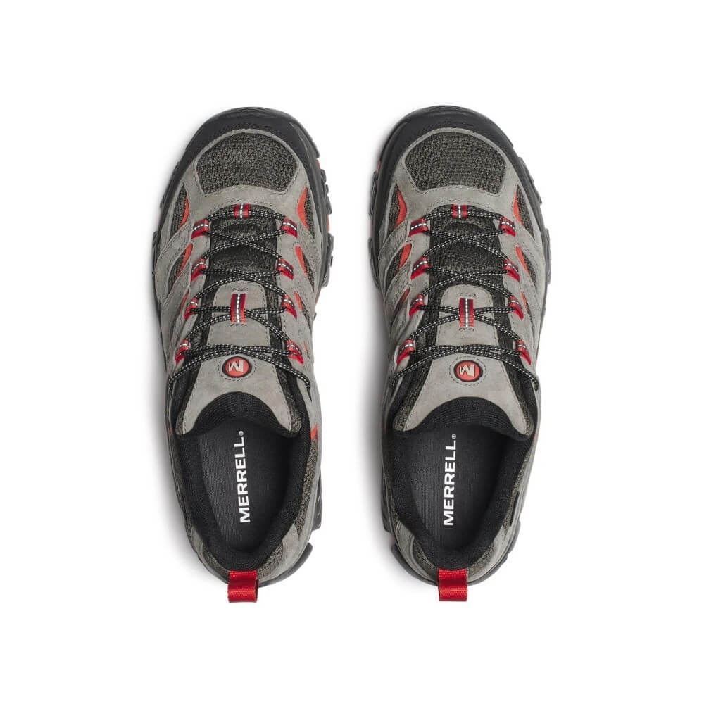 Pair of Merrell Moab Grey and Red Men's Gore-Tex Hiking Shoes on a white Background