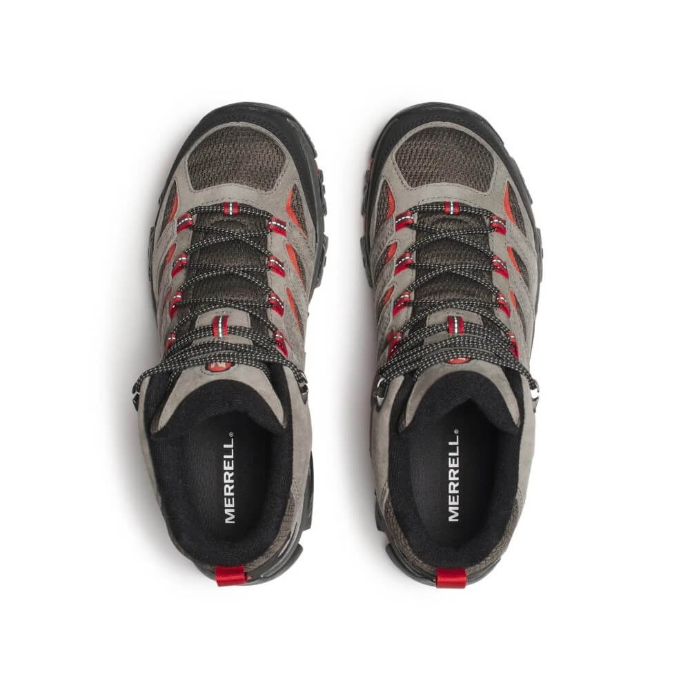 Merrell Moab Grey and red Gore-Tex Hiking Boot on a grey background 