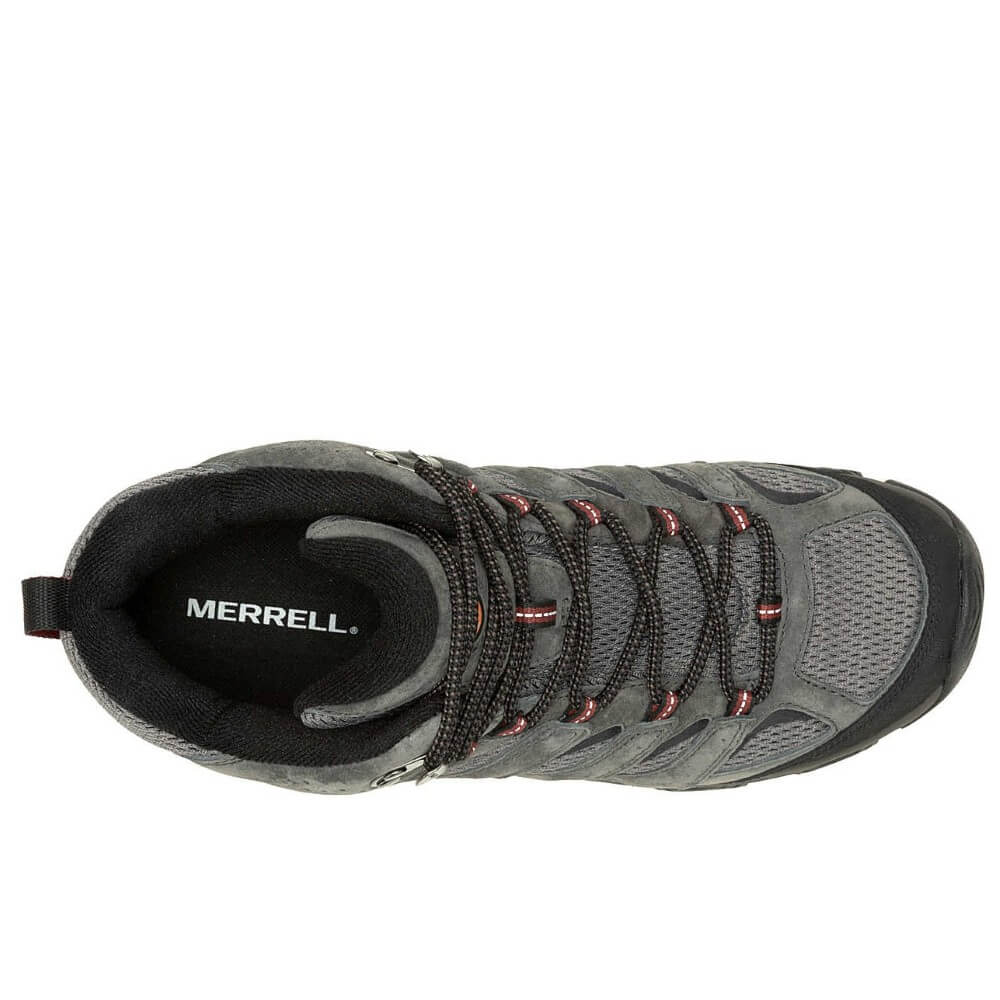 Gray hiking boot with black sole and Gore-Tex logo on a white background  Merrell Moab 3 Mid Gore-Tex Walking Boot Beluga Grey