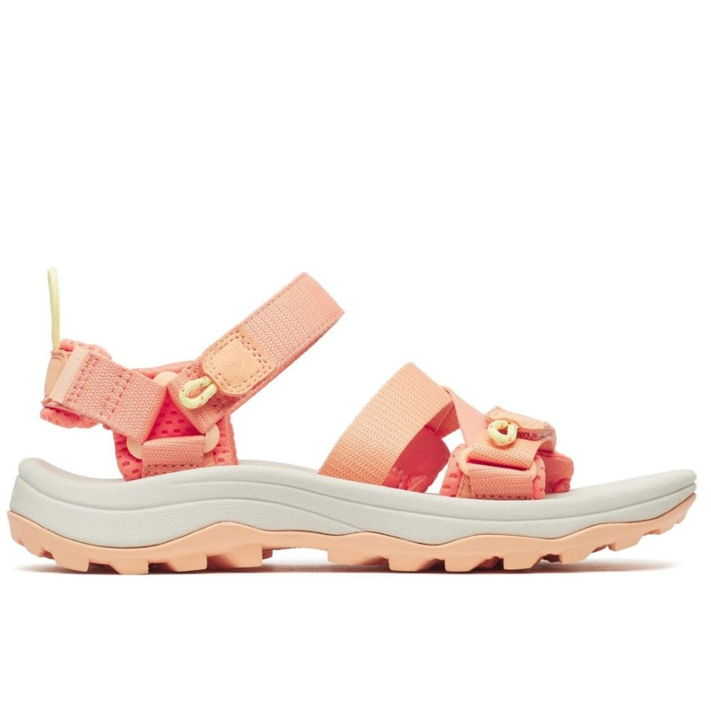 Merrell Pink sandal with a light grey sole on a white background
