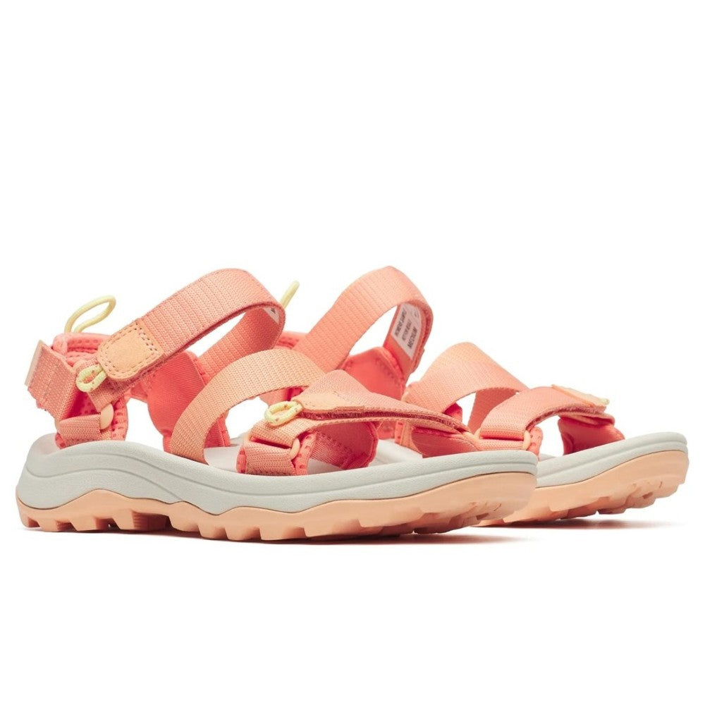 Merrell Pink sandal with a light grey sole on a white background