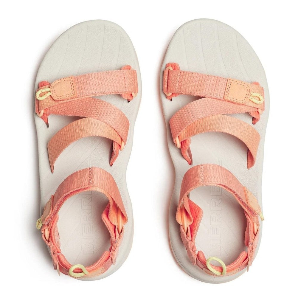Merrell Pink sandal with a light grey sole on a white background