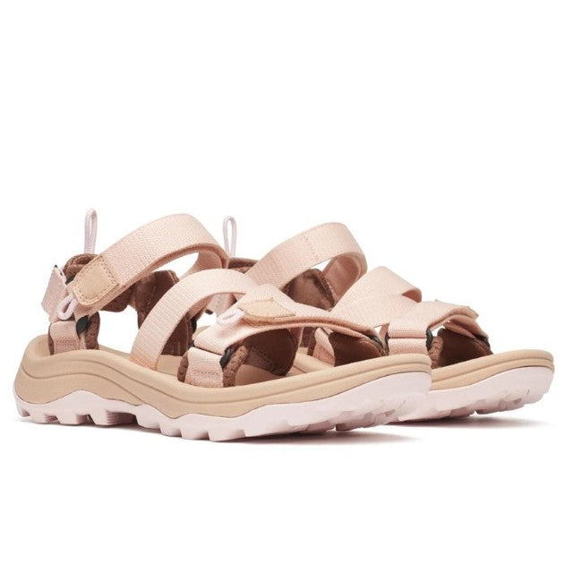 Merrell Beige and brown sandals with white sole on a white background