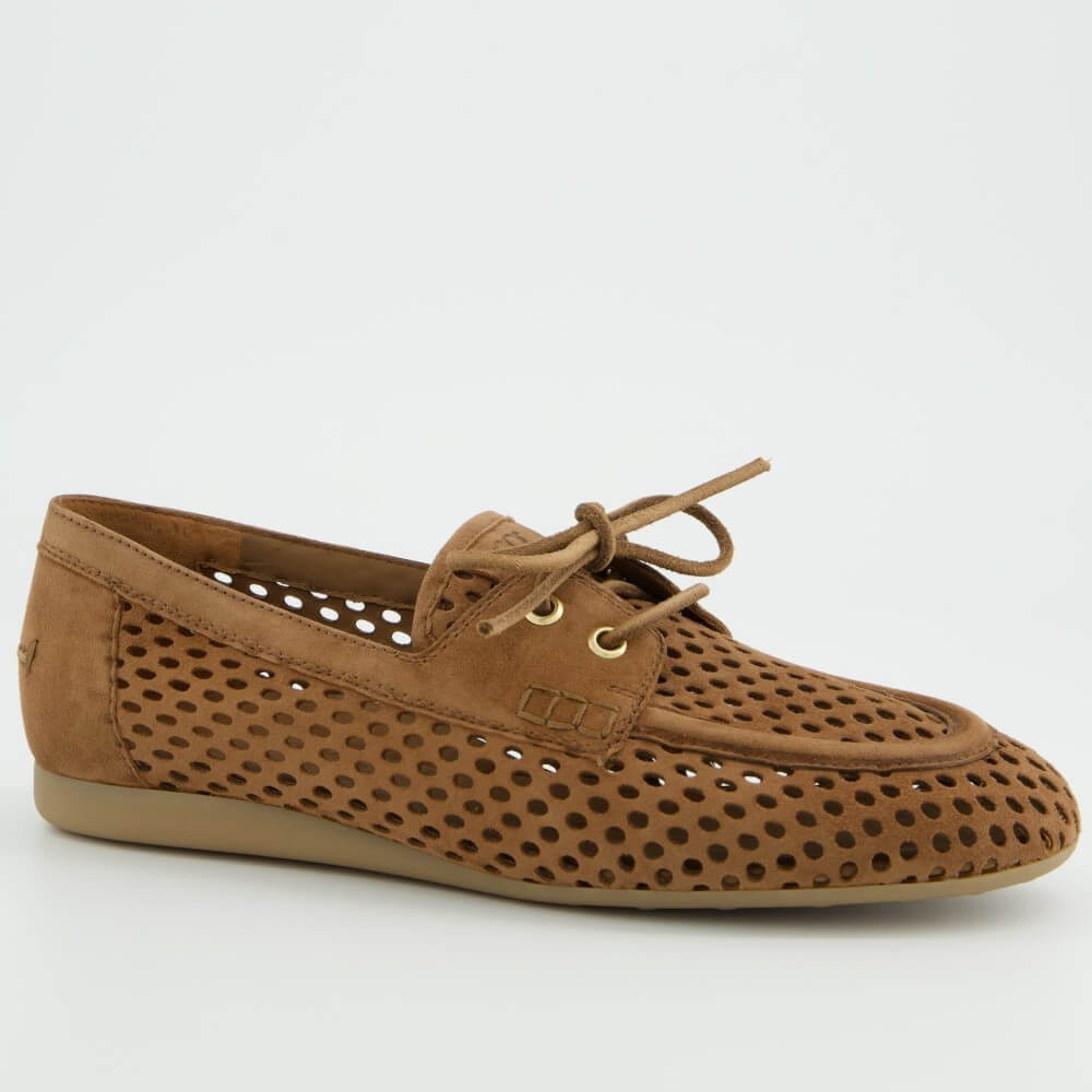 Paul Green 1218 Brown perforated Moccasin loafer on a white background