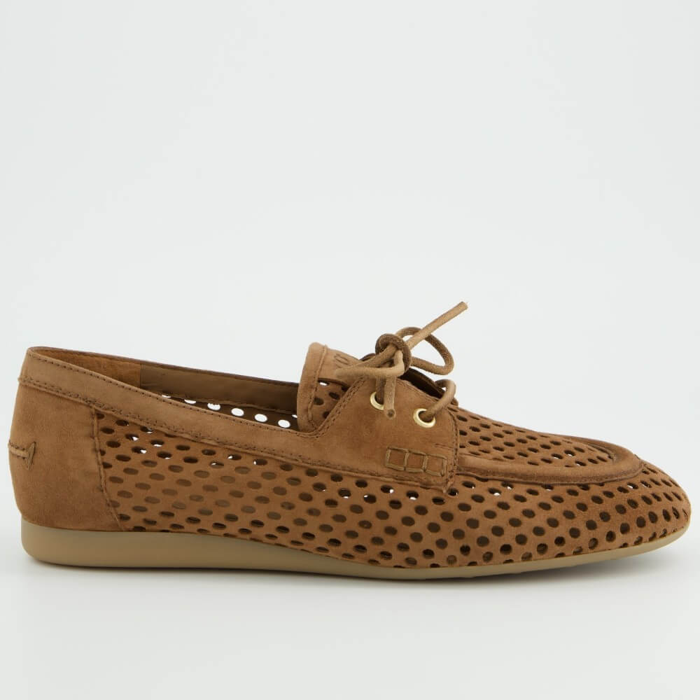 Paul Green 1218 Brown perforated Moccasin loafer on a white background