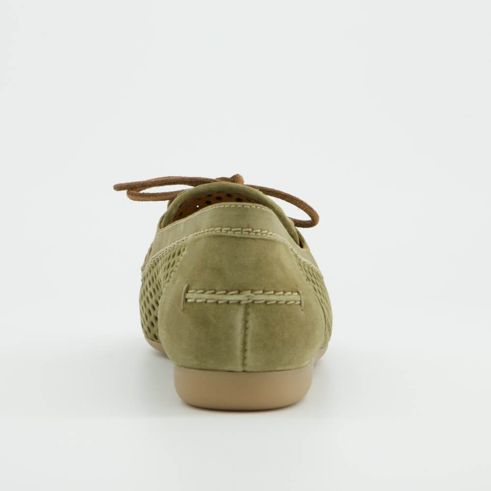 Paul Green 1218 Green Suede Moccasins on a white background