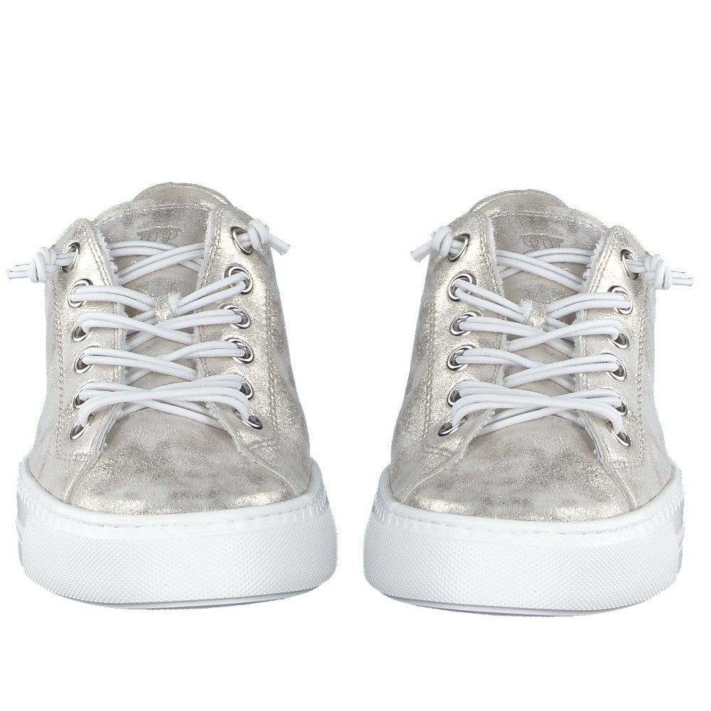 Paul Green 4081 Silver sneaker with white laces on a white background