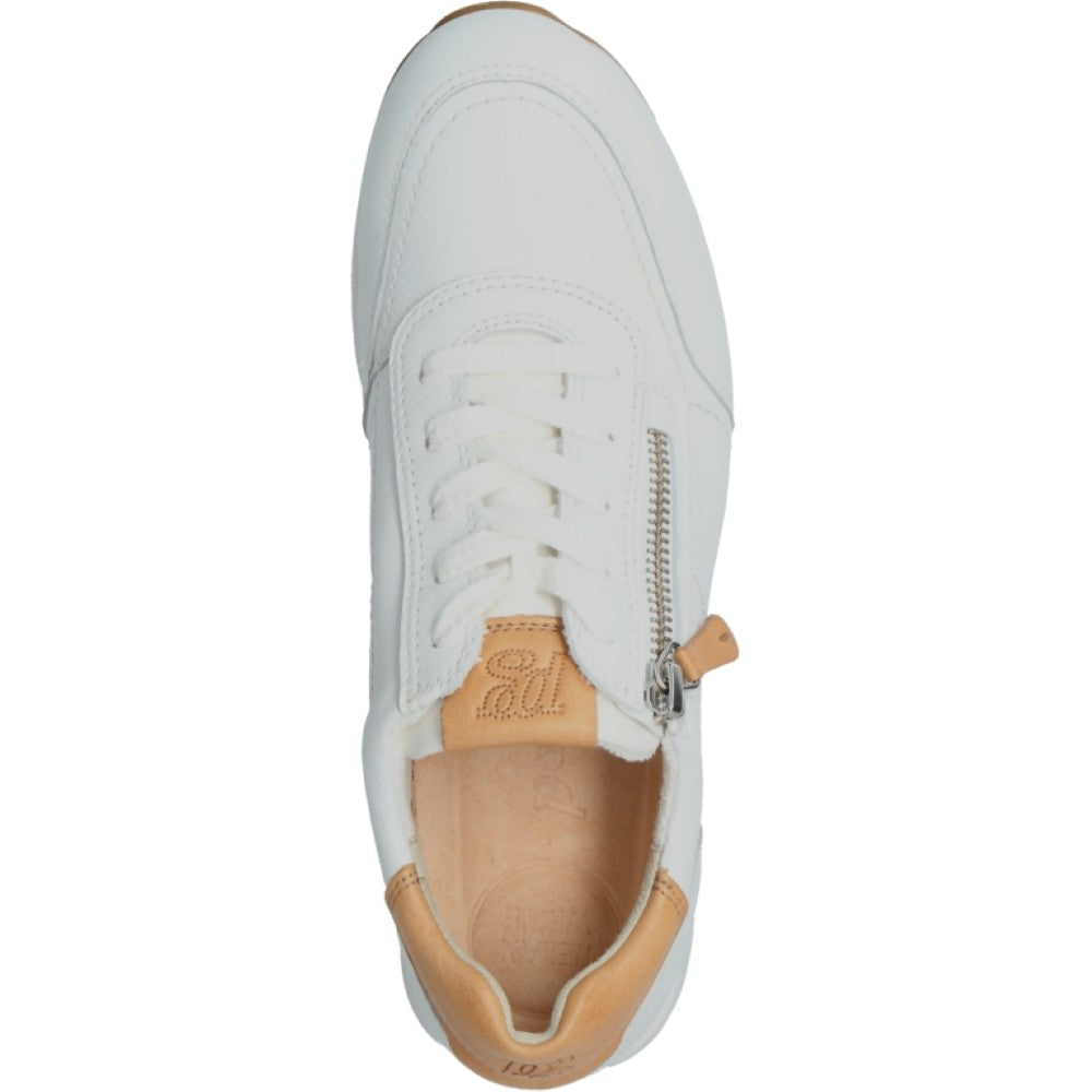 White Leather Trainer with tan accents