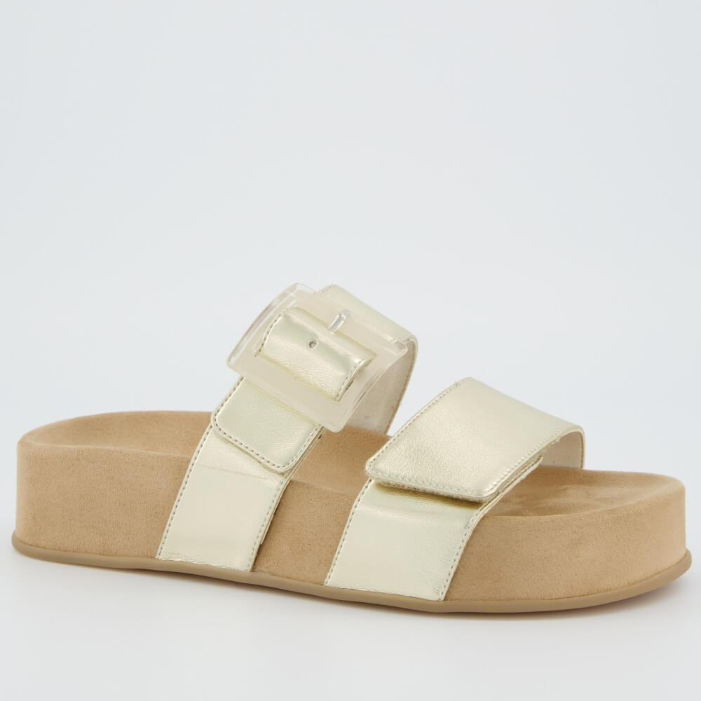 Paul Green 6157 Gold sandal with adjustable straps on a light grey background